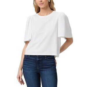 119$ Paige Sigrid Crew Neck T-Shirt Top Puffed Shoulders Women's Size XS White
